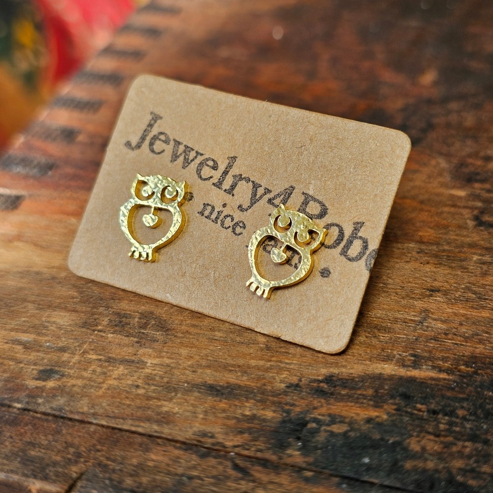 Gold Owl Stud Earrings Womens OS Stainless Steel Animal Cutout